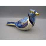 Royal Crown Derby blue Jay bird with gold stopper approx 17cm long x9cm tail