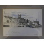 Kevin Shicken, Norfolk artist three framed detailed prints and a drawing of Norwich street scene