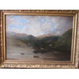 Oil on canvas of a lake in gilt frame, Victorian? 108x80cm