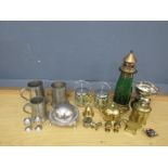 Mixed metalware to include pewter tankards and brass anvil etc