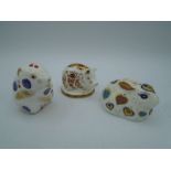 3 Royal Crown Derby Paperweight animals to include For You Rabbit with gold stopper, Imari pattern