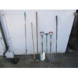 Garden tools to include fork and rake etc