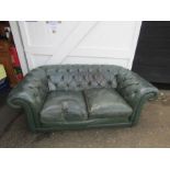Green leather Chesterfield style button back 2 seater sofa