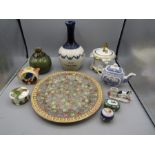 Various China inc studio pottery vase, Moorland teapot mini, Souvenir jug, Oriental plate, trinket