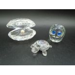 Swarovski crystal large oyster with pearl (approx 7cm wide), Swarovski small tortoise plus a crystal