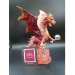 Franklin Mint Red and Gold coloured Dragon Statue Guardian Of Fire by artist Michael Whelan set on a