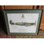 Framed pencil signed Spitfire print 48cm x 60cm approx