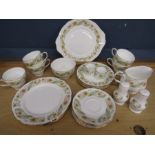 Duchess 'Greensleeves' 5 cups & saucers, 5 side plates, milk jug, sugar bowl, s&p and 2 egg cups