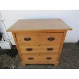 3 Drawer chest with ornate iron handles H84cm W84cm D51cm approx