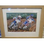 Speedway British grand prix Chris 'Bomber' Harris passing Greg Hancock, 2007. signed by ?