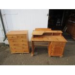 Pine desk and a chest of drawers