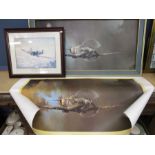 After Barrie Clark spitfire print on board and an unframed  print of a spitfire plus a framed