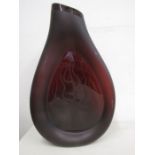 Red glass tree of life vase a/f