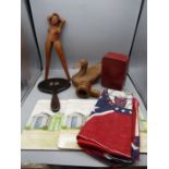 Collectors lot to inc Treen, vintage Navy tin, flags, hand mirror etc