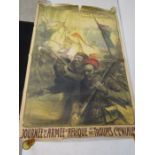 WW1 French Colonial troops original poster fair condition with stamp