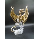 Franklin Mint Gold coloured Dragon Statue Guardian Of The Crystal Cave by artist Michael Whelan