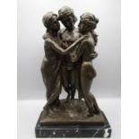 Bronze statue of the 3 graces on marble plinth 33cmH