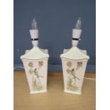 Pair of ceramic table lamps hand painted by local artist E. England (plugs removed)