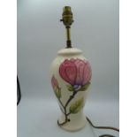 Moorcroft Pink Magnolia Lamp Base, approx 39cm tall incl fitting, impressed and painted marks to