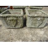 Concrete plant pots with Aztec design, different design to each side