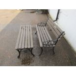 Garden bench and table with cast iron ends and wooden slats