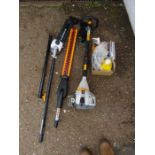 Ryobi petrol grass strimmer with expand-it attachment with 2 hedge strimmer's, chain saw and pole