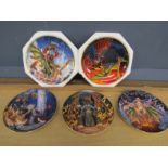 5 Royal Doulton 'Myles Pinkney' dragon plates, 2 with gemstone detail