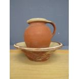 French dough bowl with terracotta yellow rimmed Devon jug