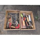 2 Wooden boxes of tools to include hammers and G-Clamp etc