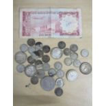 mixed coinage inc Geo V three pence pieces and Saudi bank note