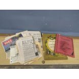 Mid 20th century newspapers, scrapbook and music book