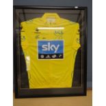 Bradley Wiggins signed Tour de France yellow jersey, framed with providence on verso including