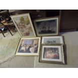 Framed prints and metal ship picture