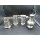 2 pewter tankards and a Potstainiers hutois finstain pewter tankard together with a reines zinn