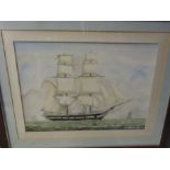 George Thomas Rice framed signed watercolour of HMS Martin 60cm x 75cm approx
