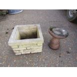 Concrete pot and birdbath. Pot H24cm approx