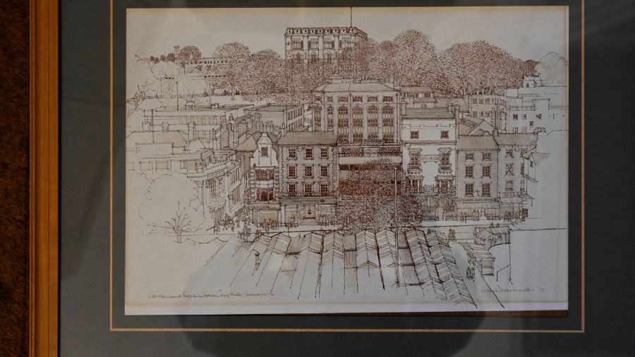 Kevin Shicken, Norfolk artist two framed detailed drawings of Norwich street scenes including St. - Image 2 of 7