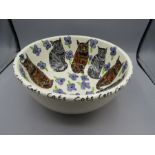 Katherine Barney Norfolk studio pottery 'cats' bowl 12cmH 26cmdia