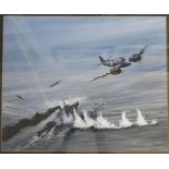 Anthony Christopher Harold (British, 1944–1991) WW2  sea battle scene water colour, Harold's works