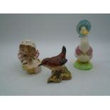 Beswick wren 993 plus Beswick Beatrix Potter Mrs Tiggy-winkle washing figurine and a Royal Albert