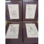 Set 4 pen & ink drawings of Cello playing musicians one signed 'Fitch' 34x44cm