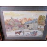 George Thomas Rice framed signed watercolour of a farming scene 54cm x 72cm approx