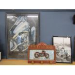 Harley Davidson pictures and wooden plaque  lg poster 99x70cm other poster 39x54cm peg rail 54x41cm