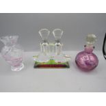 Art Deco style perfume duo, caithness style vase and pink perfume bottle