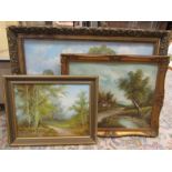 C. Innes oil on board woodland scene, one other signed oil on canvas and a Don Vaughn print of a