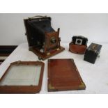 Vintage plate camera, bellows in tact and good order along with 2 other vintage camera's