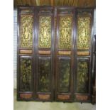 Finely decorated 19th Century Chinese lacquered hardwood four fold screen with open recesses