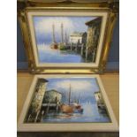 2 coastal oil on canvas signed 'Kent' framed 55x47cm and 46x36cm