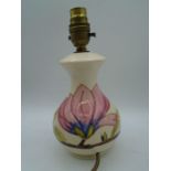 Moorcroft Pink Magnolia Lamp Base, approx 23cm tall incl fitting, impressed and painted marks to