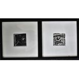 A pair of framed and glazed linocut prints possibly by John Nash or Eric Gill 24.5cm x24.5cm